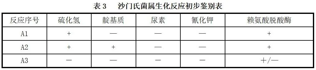沙门氏菌属生化反应初步鉴别表